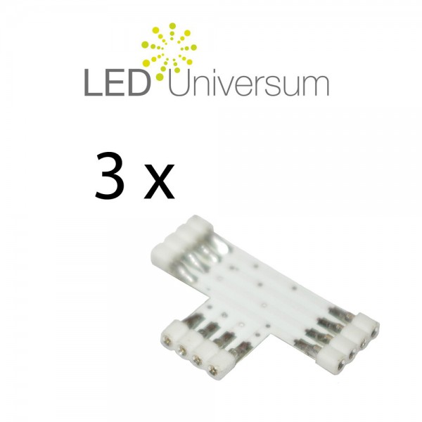 3er Set: T-Verbinder (weiß) 4 polig für LED Streifen inkl. 9 Lötstifte