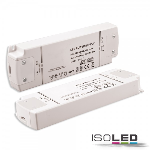 ISOLED 113929 LED Trafo 24V/DC, 0-50W, dimmbar (Spannungssenke), SELV