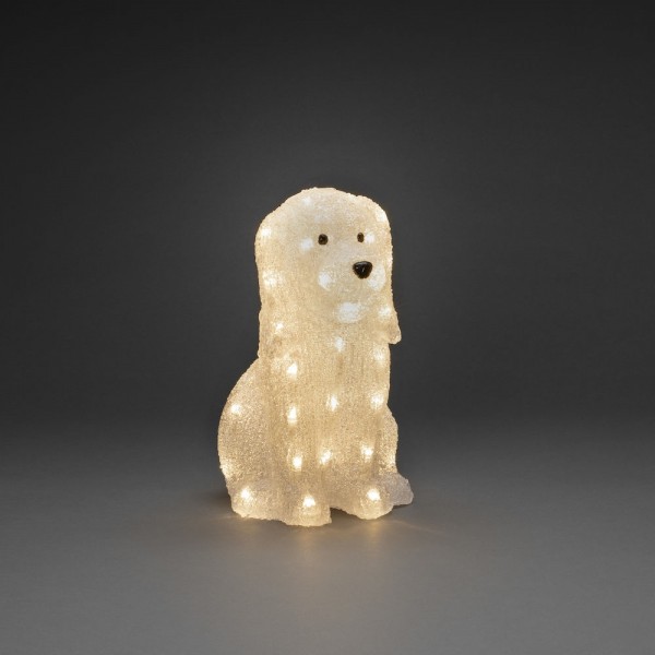 Konstsmide 6299-103 LED Acryl Hund, sitzend, 40 warm weiße Dioden, 24V Außentrafo (IP44), 0,8W, weiß
