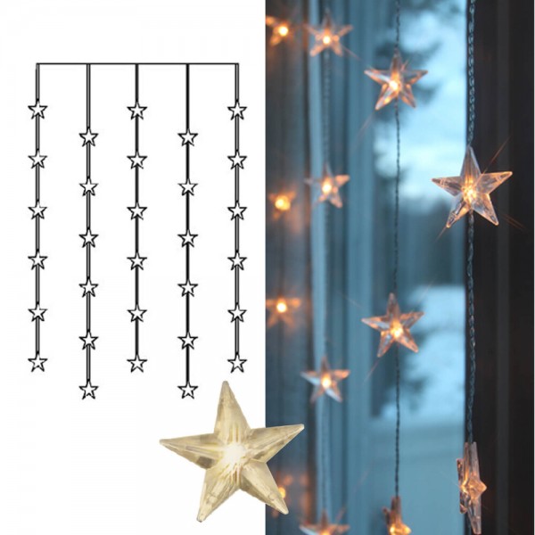 Star Trading 2006-74-2 LED-Lichtervorhang "Star Curtain", mit Sternen30-teilig, warmwhite LED, Trafo