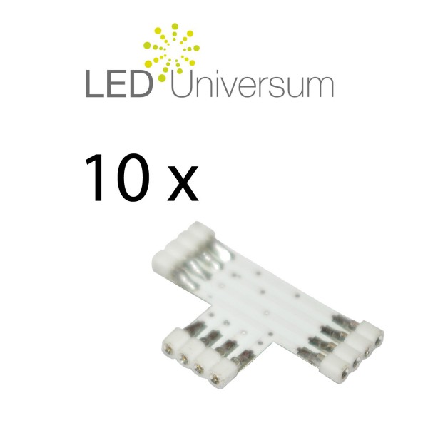 10er Set: T-Verbinder (weiß) 4 polig für LED Streifen inkl. 30 Lötstifte